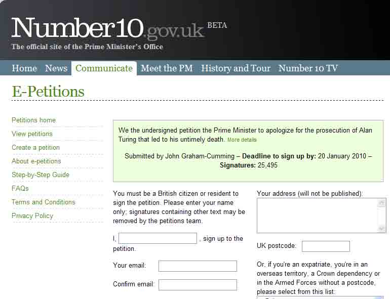 La petizione on line sul sito del Primo ministro britannico
