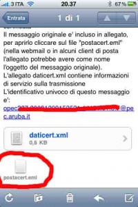 Il messaggio di PEC con estensione .eml non si legge su iPhone