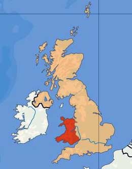 Il Galles (in rosso)