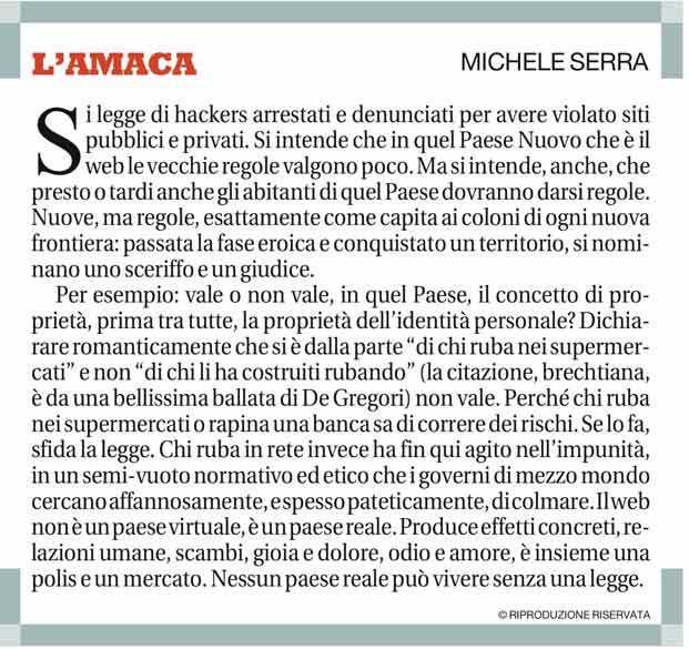 L'Amaca di Michele Serra il 18 maggio 2013
