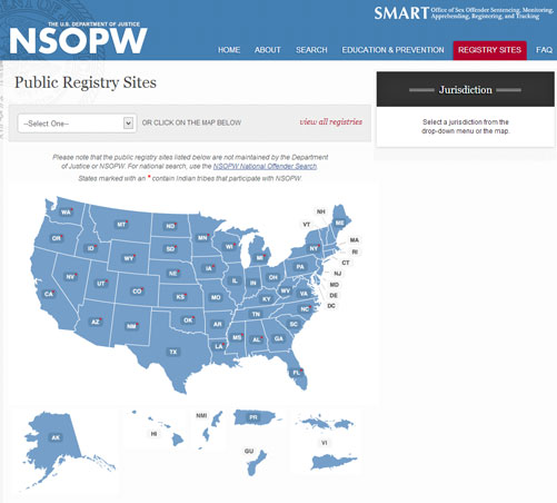 L'accesso al database del  National Sex Offender Public Registry (NSOPR) del Dipartimento di Giustizia federale USA