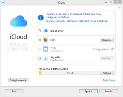 Nuovo pannello di controllo iCloud per Windows